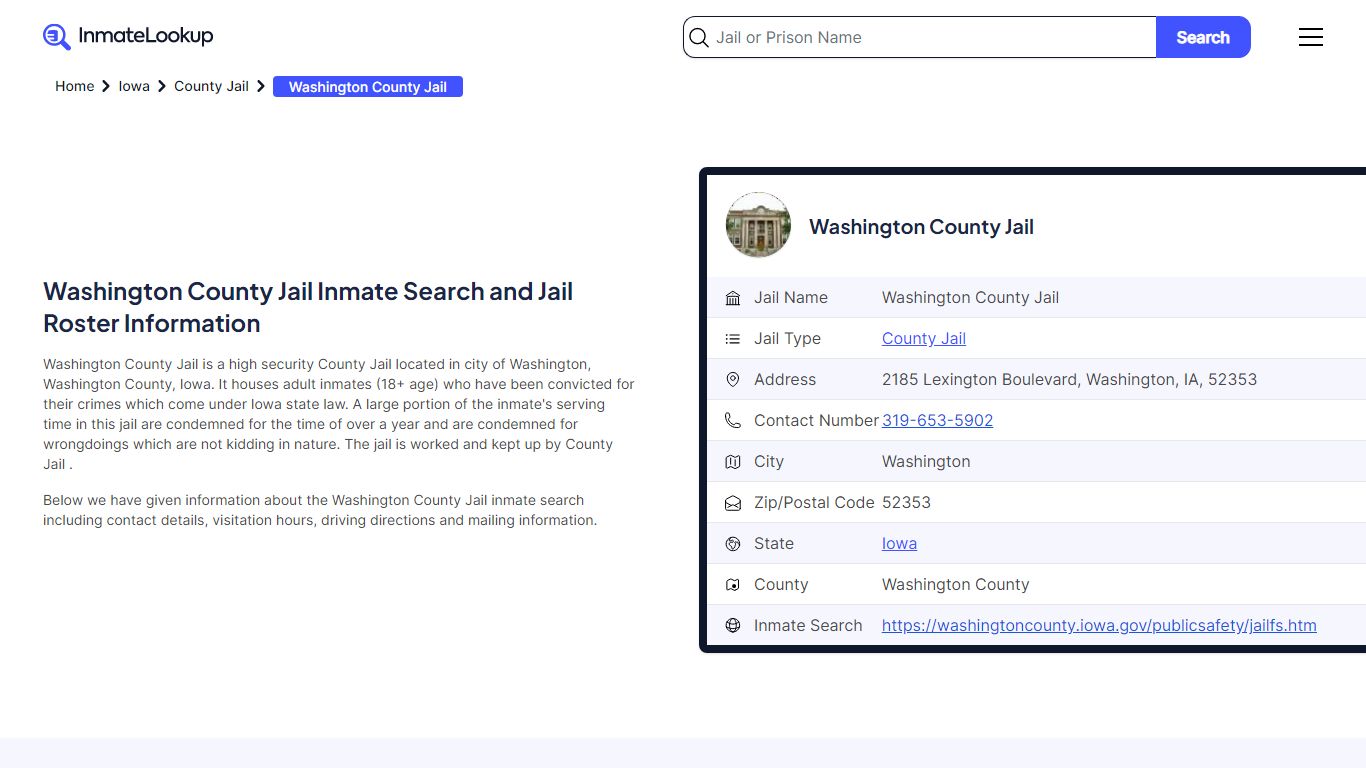 Washington County Jail Inmate Search - Washington Iowa - Inmate Lookup